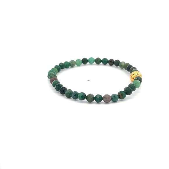 18K Gold Money Coin Ball Lucky Charm Bracelet Mini Gemstones Natural Emerald 4mm - Picture 5 of 6